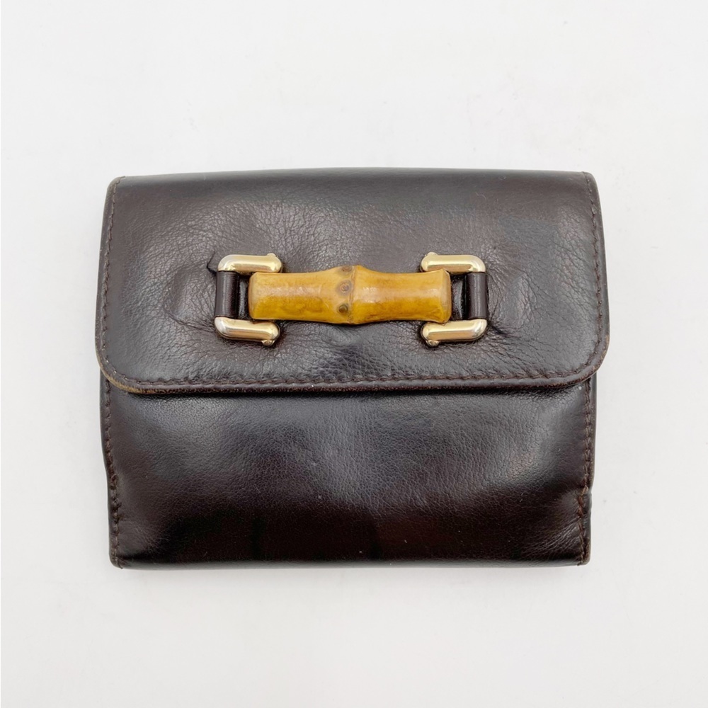 Vintage Gucci Bamboo Leather Brown Bifold Wallet - Picture 1 of 11